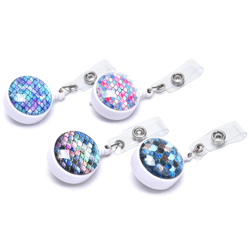 Mermaid Scales Keychain Shell Badge Reel Retractable Keyring For Woman Card Pass ID Holder Key Chain | Украшения и аксессуары