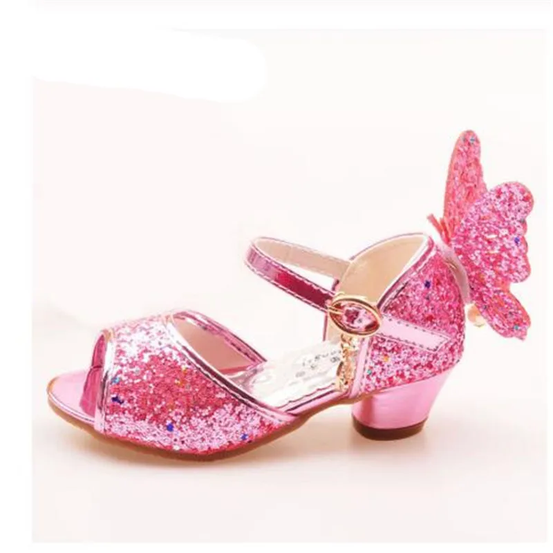 Сандалии для девочек со стразами бабочки розовые туфли латиноамериканских
