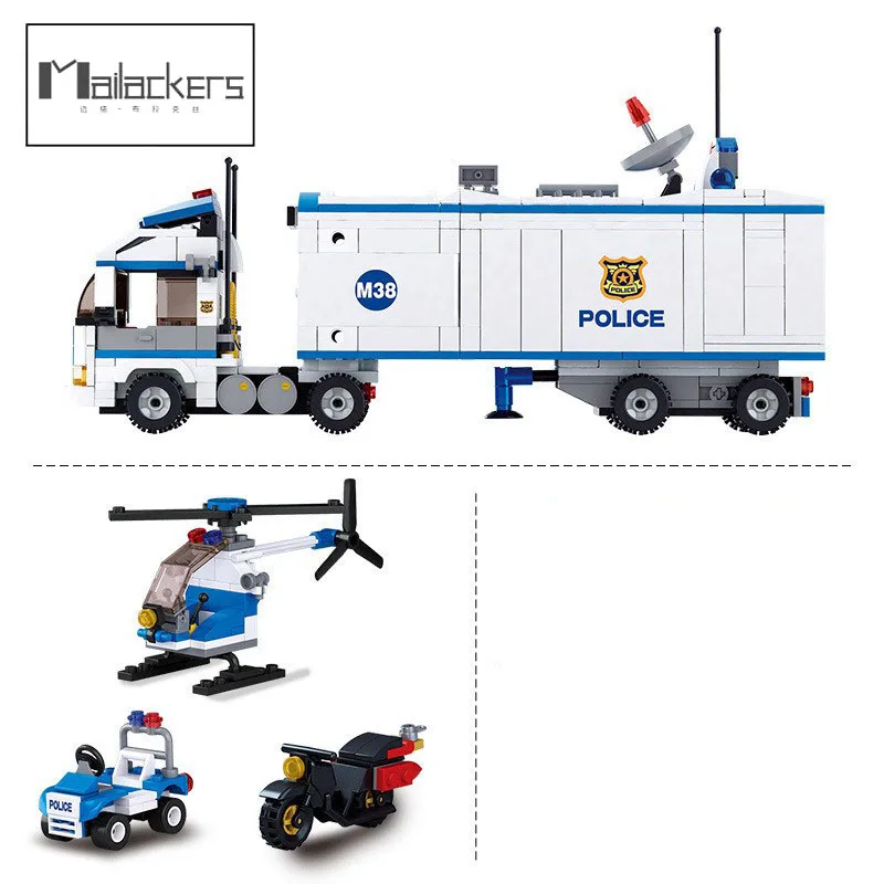 

Mailackers Mobile Police Station Model Building Blocks Children Toys Block Assembling Christmas Gift Constructions on Model Boys