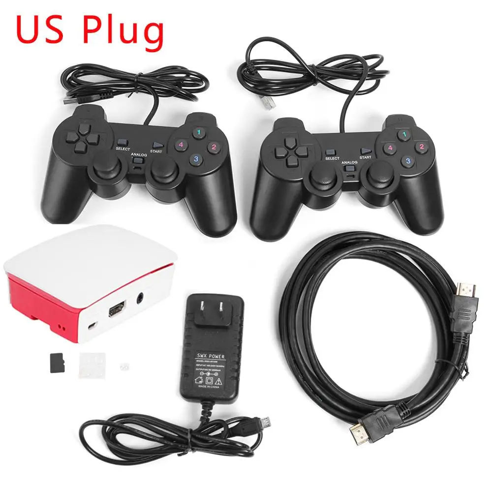 US Plug 16000 игр 128G четырехъядерный ТВ игровой ящик для Rraspberry Pi с USB проводным геймпадом контроллер HDMI выход на ТВ видео игровые консоли - Цвет: US Plug