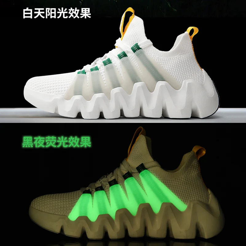 

Spring new men's sports shoes, fashionable caterpillar luminous running shoes, single-layer mesh fly woven casual shoes