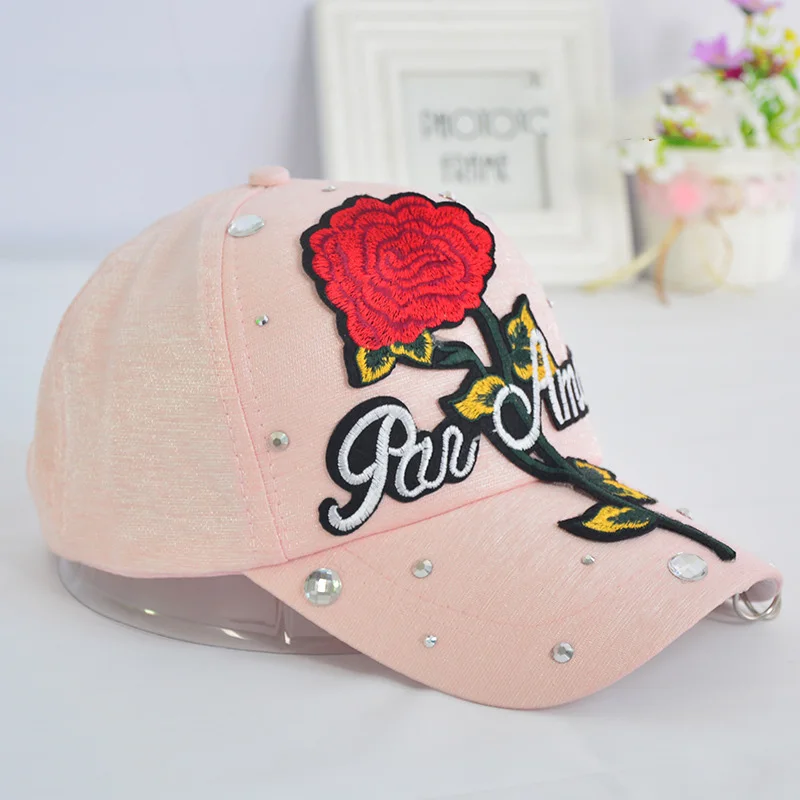 Glitter Ponytail Baseball Cap Women Hat Summer Hat Female Adjustable Hip Hop Hats 3D Rose Flowers Embroidery Sequins Decor
