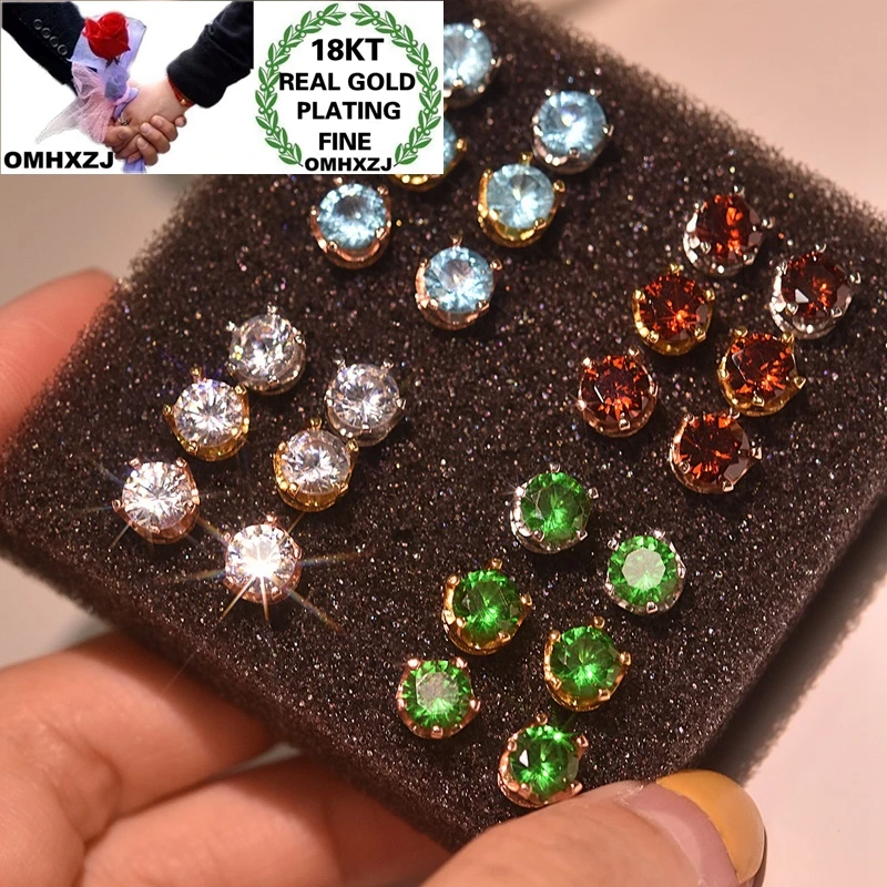 

OMHXZJ EA564 Wholesale European Fashion Woman Party Birthday Wedding Gift Crown Zircon 18KT Gold White Rose Gold Stud Earrings