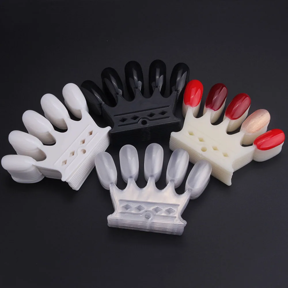10 Sheets/Bag Crown Shape False Nail Tips Plastic Polish Swatch Natural Clear/White/Black Art Palette Display Manicure Tool | Красота и