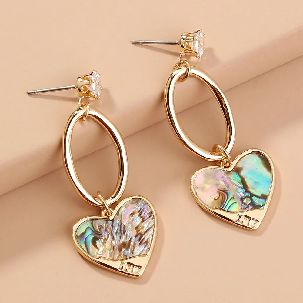 

Korean Fashion Drop Earrings for Women Splicing Natural Abalone Shell Gold Heart Unusual Puncture Earring Jewelry Accessories