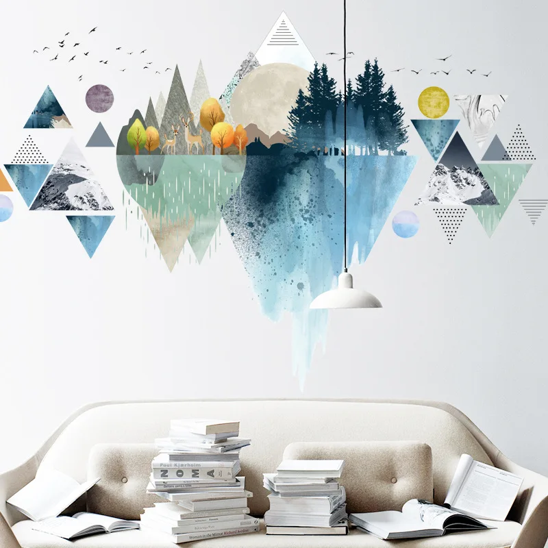

Креативные самодельные треугольные настенные наклейки в скандинавском стиле, домашний декор, роспись в гостиной, спальне, художественная настенная наклейка, самоклеящиеся плакаты