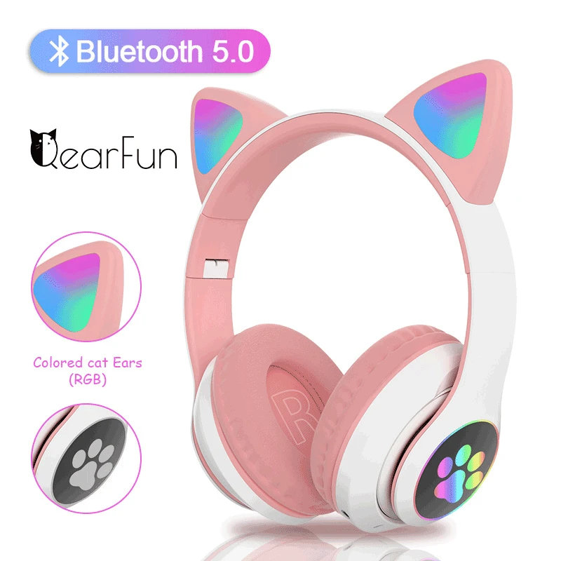 

Flash Light Cute Cat Ears Bluetooth Wireless Headphone with Mic Can control LED Kid Girl Stereo Music Helmet Phone Headset Gift