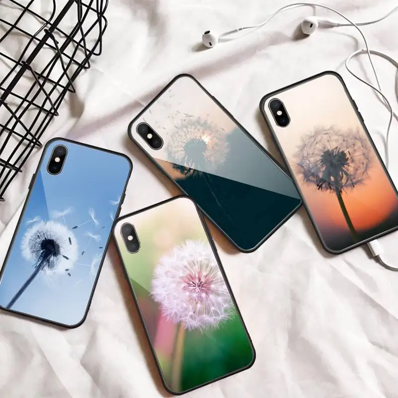 

Flower Dandelion Ink Drawing Phone Case Tempered glass For iphone 6 7 8 plus X XS XR 11 12 13 PRO MAX mini