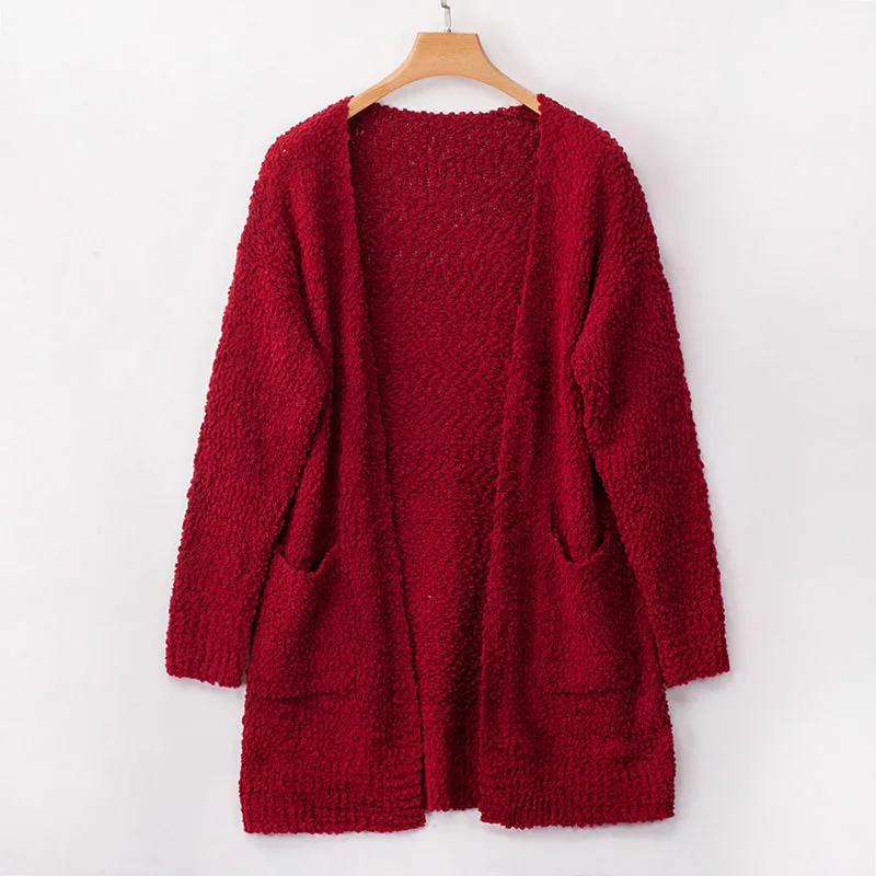 wine red Fitshinling 7 цветов зимний длинный женский кардиган Boho Карманы Женская трикотажная куртка свитера длинный рукав тонкий кардиган для женщин - Цвет: wine red