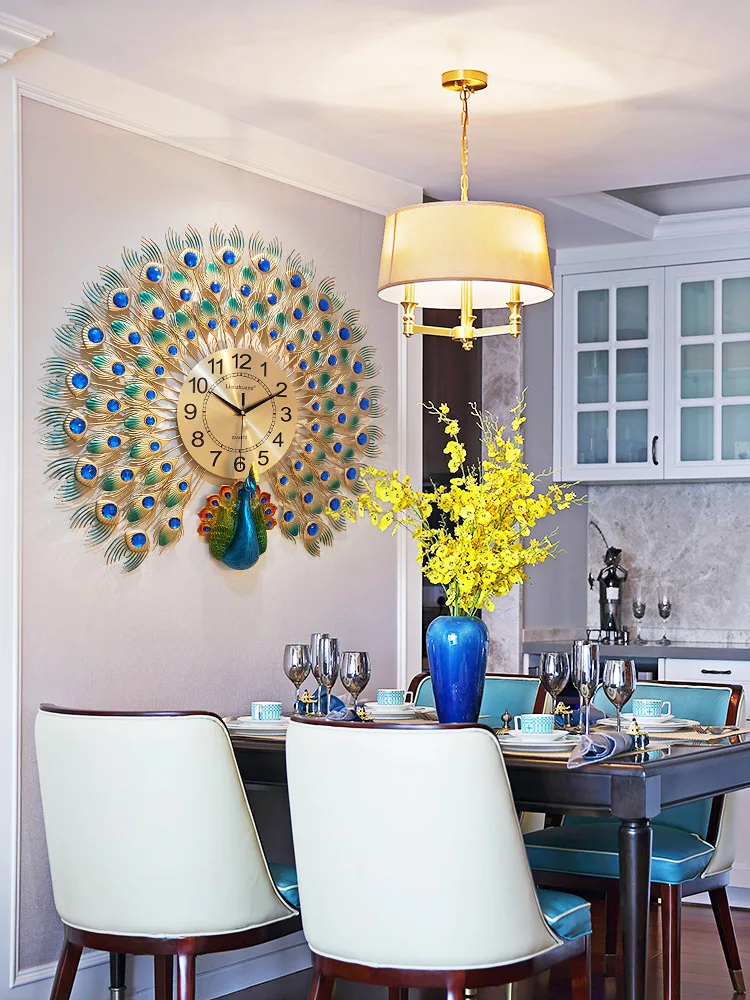 Нагрев! Китайские креативные простые 3D настенные часы Павлин современные