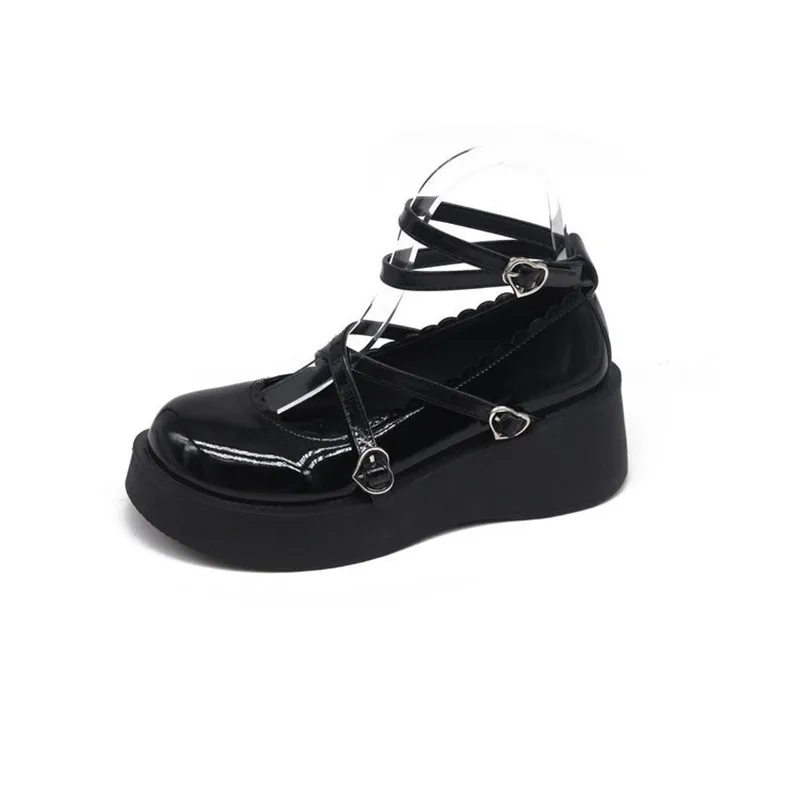 

Japanese Thick-Soled JK Leather Shoes Summer New Shallow Mouth Mary Jane Shoes Cross-Lacing Maid Outfit Shoes Girl Role Playing