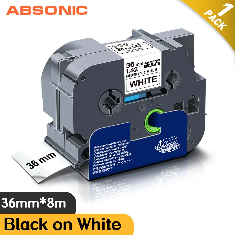 Гибкая кабельная этикетка Absonic 36 мм FX261 для Brother черно белая кассета лента