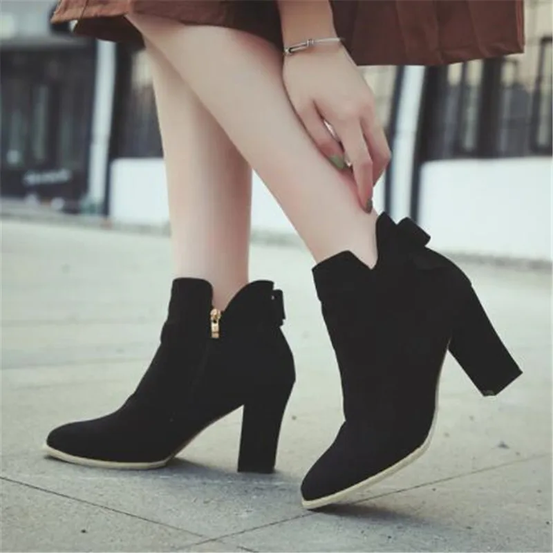 Женские ботинки из флока ботильоны на весну и осень женские для вечевечерние в