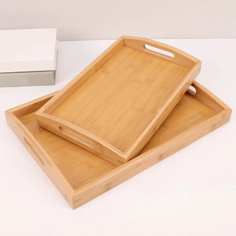 

Serving Tray,Wood Serving Tray with Handles Bamboo Serving Tray Set for Food,Breakfast,Parties,Restaurants(2 Pack)
