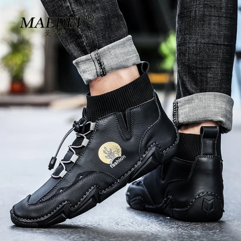 

MAEDEF High-top Soft Sole Casual Shock Absorption Men's Shoes Flat Bottomed Comfortable Fashion Classics Leather Shoes for Men
