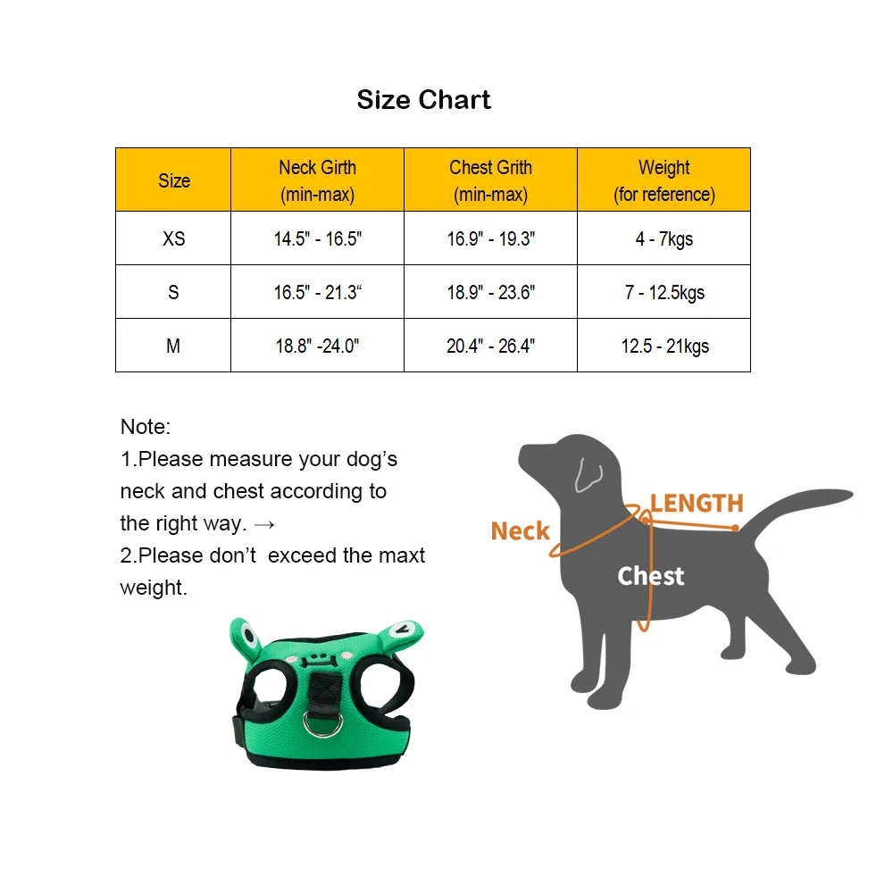 

Cute Frog Pattern Dog Harness Leash Set Breathable Nylon Vest-style Pet Harness Suitable Chihuahua Pug French Bulldog Small Dogs