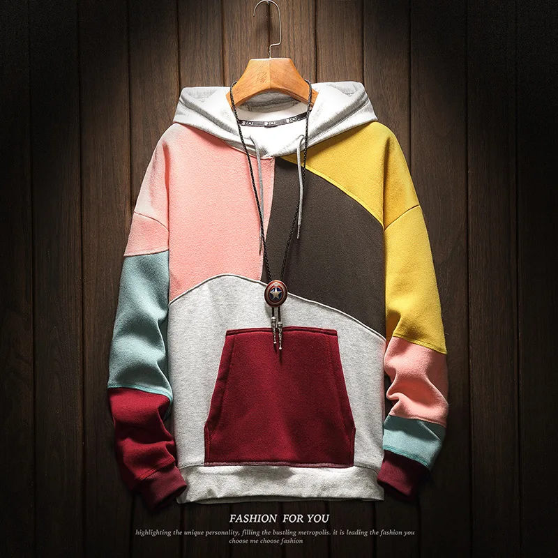 

Brand Men Hoodies Sweatshirts Men patchwork Print Long Sleeve Hoodie Hip Hop Streetwear Clothing Plus Size