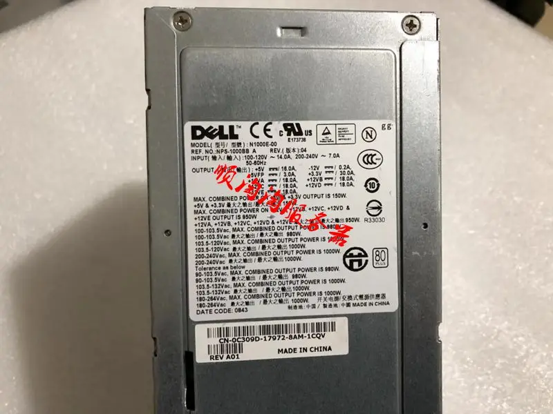 Блок питания для рабочих Станций Dell T7400, блок питания 1000 Вт, C309D, N1000E, JW124, для Dell T7400