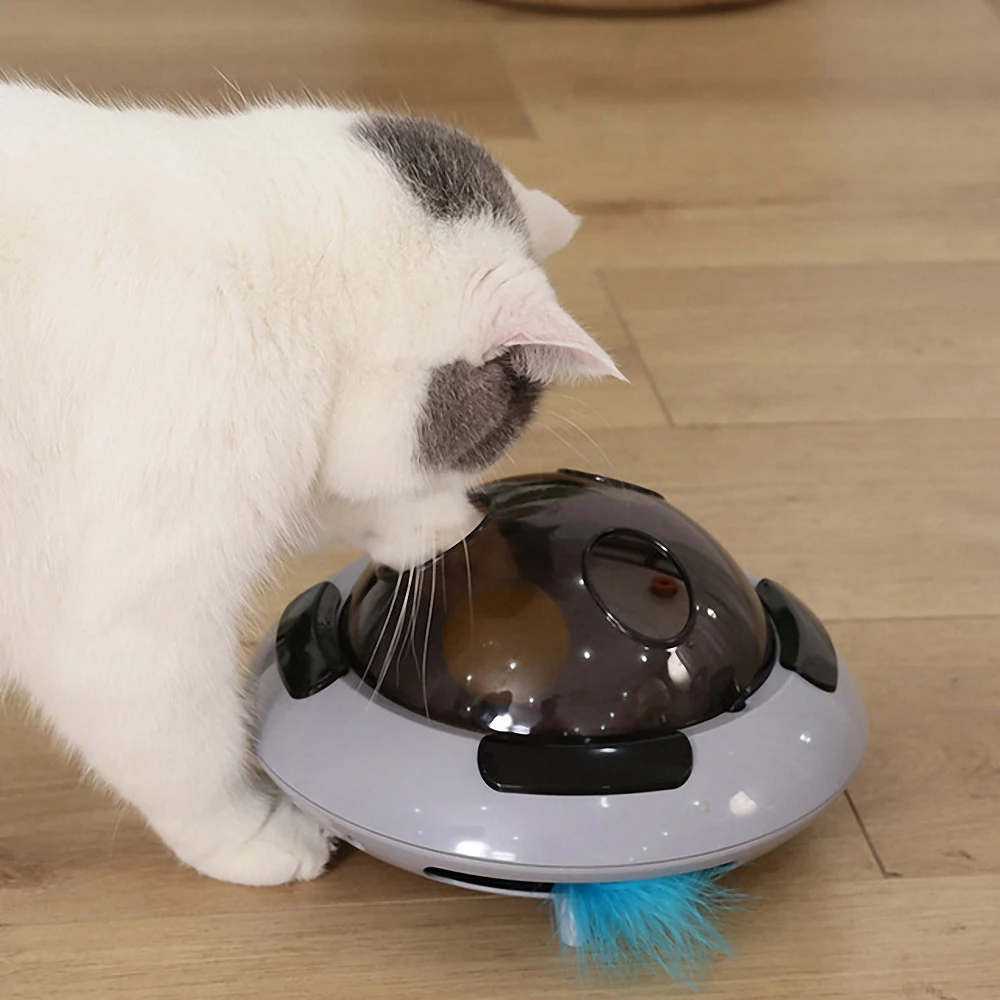 

Креативный Электрический вращающийся круг в виде НЛО с перьями и мигающим шариком, аксессуары для дрессировки кошек и котят