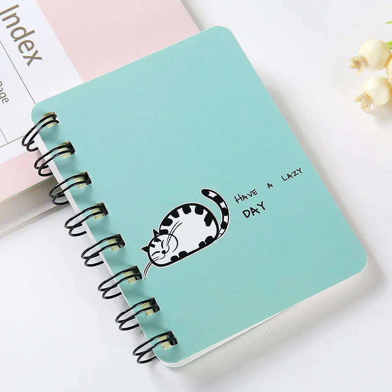 White cat Новинка, мультяшный портативный блокнот с мини-катушкой, твердая обложка, милая тетрадь с животными, органайзер для записей, школьные принадлежности, детский подарок - Цвет: White cat