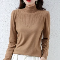mock neck knitted sweater pullovers women 2021 autumn winter solid color long sleeve korean style causal loose jumper tops
