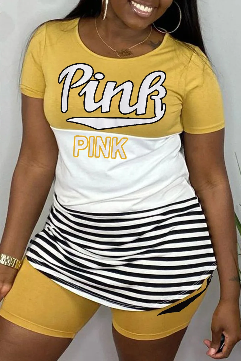 Розовый женский комплект с буквенным принтом повседневный одежды из 2 предметов