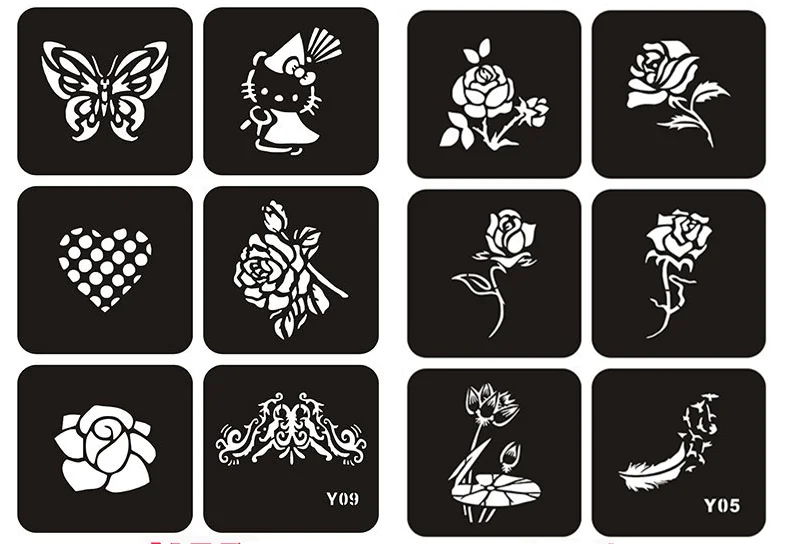 60 шт. трафареты для блестящих Татуировок Роза бабочка цветок Plantillas Tatuajes хна боди-арт трафарет для аэрографа pochor Tatouage