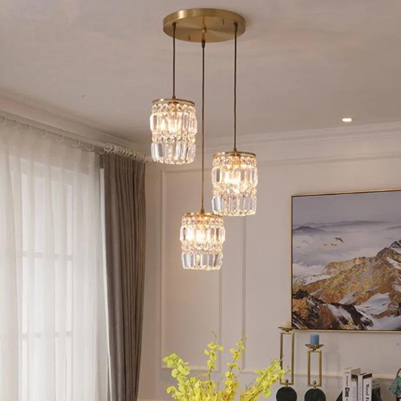 

Copper Crystal Chandelier Creative Parlor Restaurant Bar Aisle Lamp American Style Bedroom Bedside Fixtures Free Shipping