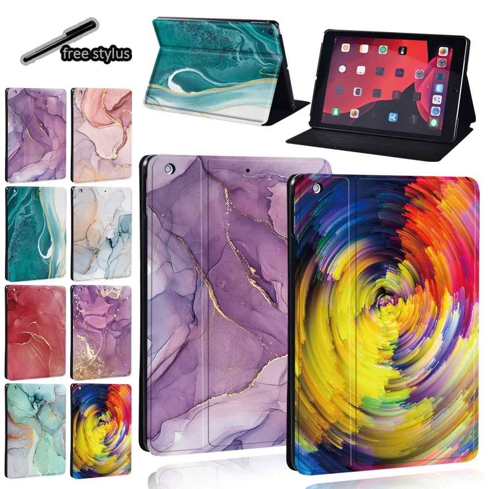 

For IPad 9th 10.2 inch 2021 PU Leather Tablet Stand Folio Cover for Apple ipad 9th Generation Ultra-thin Watercolor Pattern Case