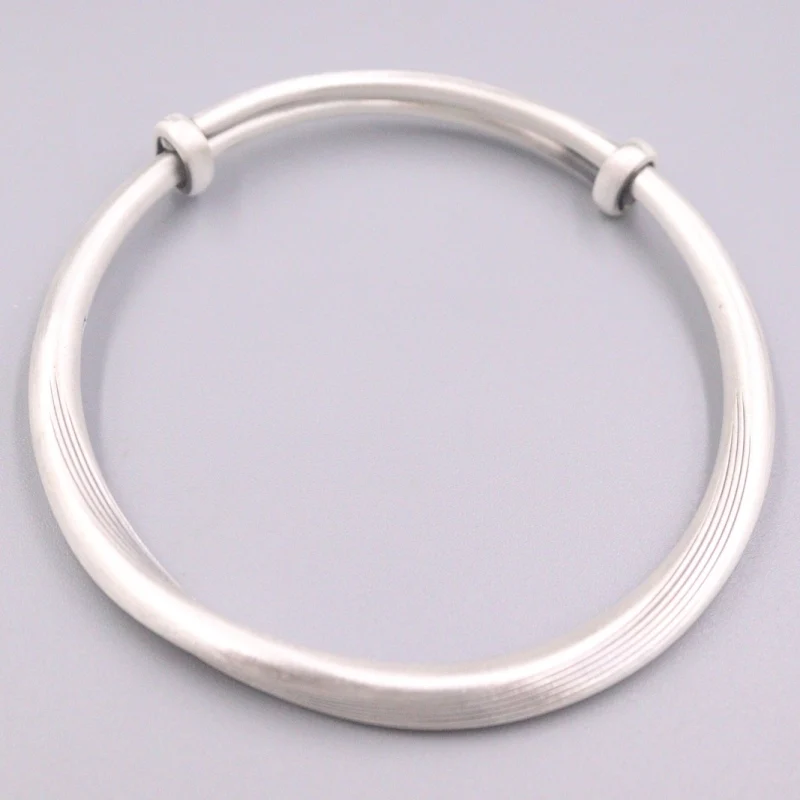 

New S999 Fine Silver Bangle Women Luck Brush-finished Round Bangle 56-62mm 5.5mmW 28-29g / Best Gift