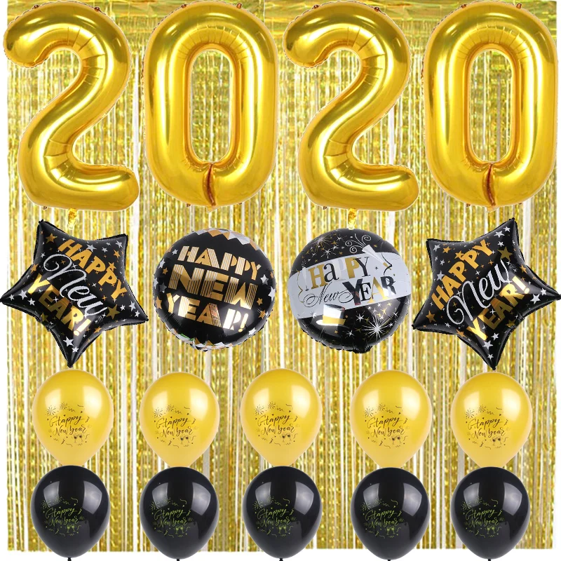 Счастливый новый год 2020 золотые шары из фольги в виде букв вечерние украшения
