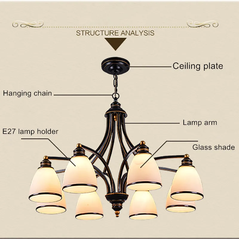 Vintage loft European Style Oil Rubbed Bronze 3-Light 5-light 6 light 8 Chandelier Glass Shades Metal Lamp | Лампы и освещение
