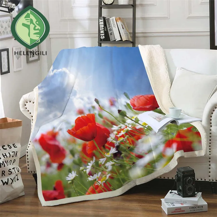 

HELENGILI одеяло с маковым цветком шерпа женское цветочное покрывало бархатное плюшевое мягкое удобное домашнее одеяло для кемпинга