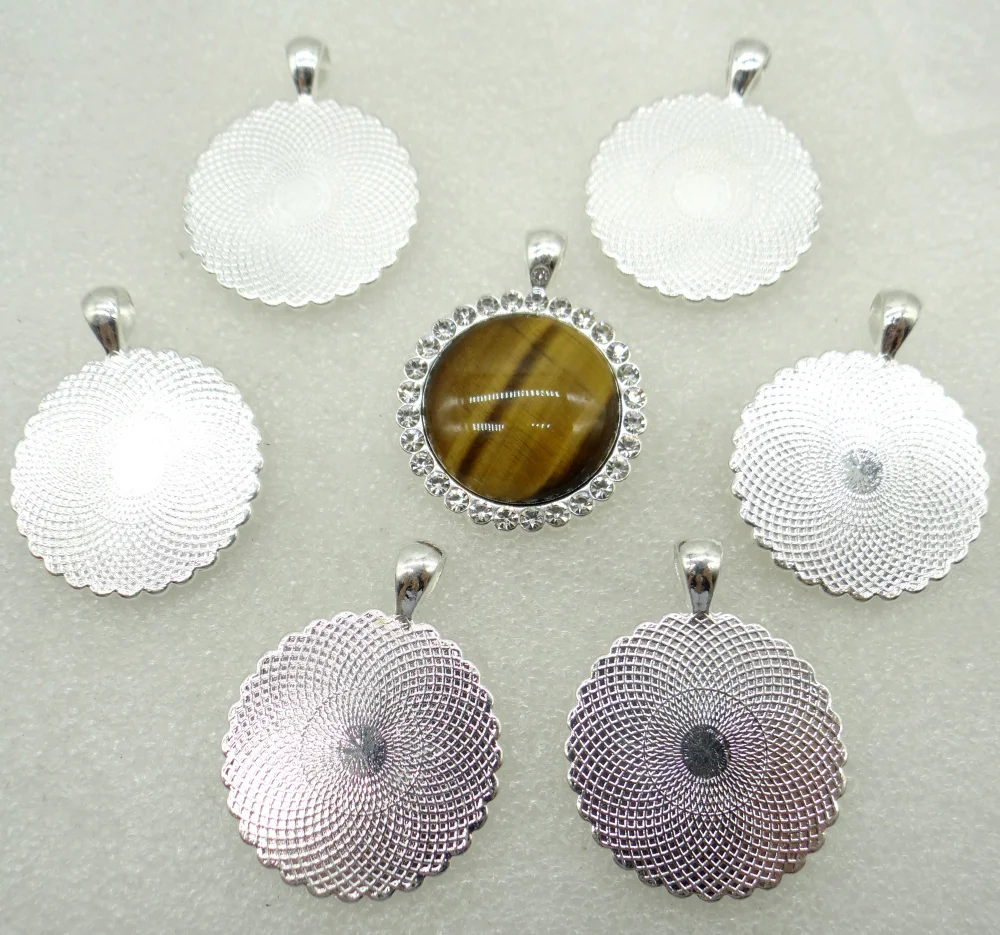 

2020 new 8PC wholesale Natural Stone Quartz Crystal Opal lapis Round Shaped Pendant Diy Jewelry Making necklace for woman