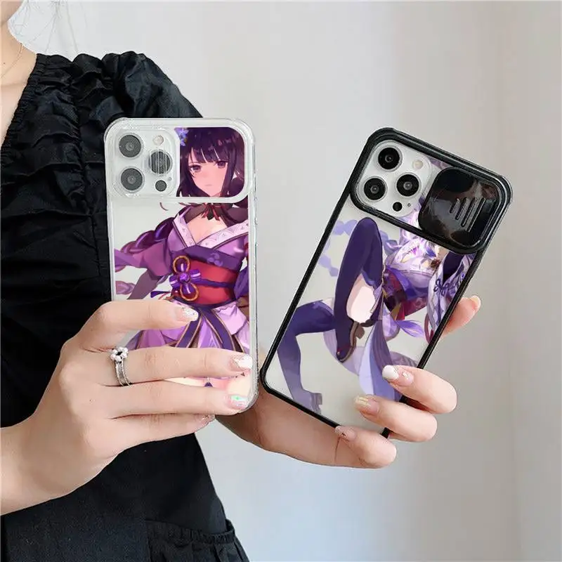 

Genshin Impact Raiden Shogun Phone Case For iPhone 7 8 11 12 X XS XR MINI Pro Max Plus Slide Camera Lens Protection Game Art