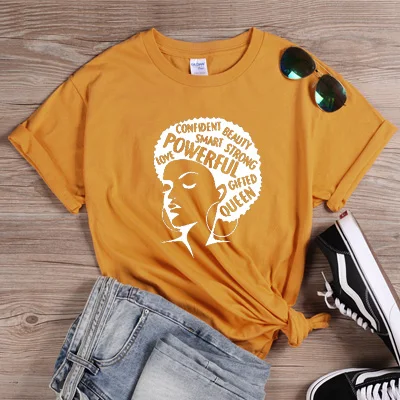 ONSEME Afro Lady Graphic футболки Женская Феминистская футболка Девушка сила королева лето черный розовый Женская футболка Эстетическая одежда Q-882 - Цвет: Yellow-White