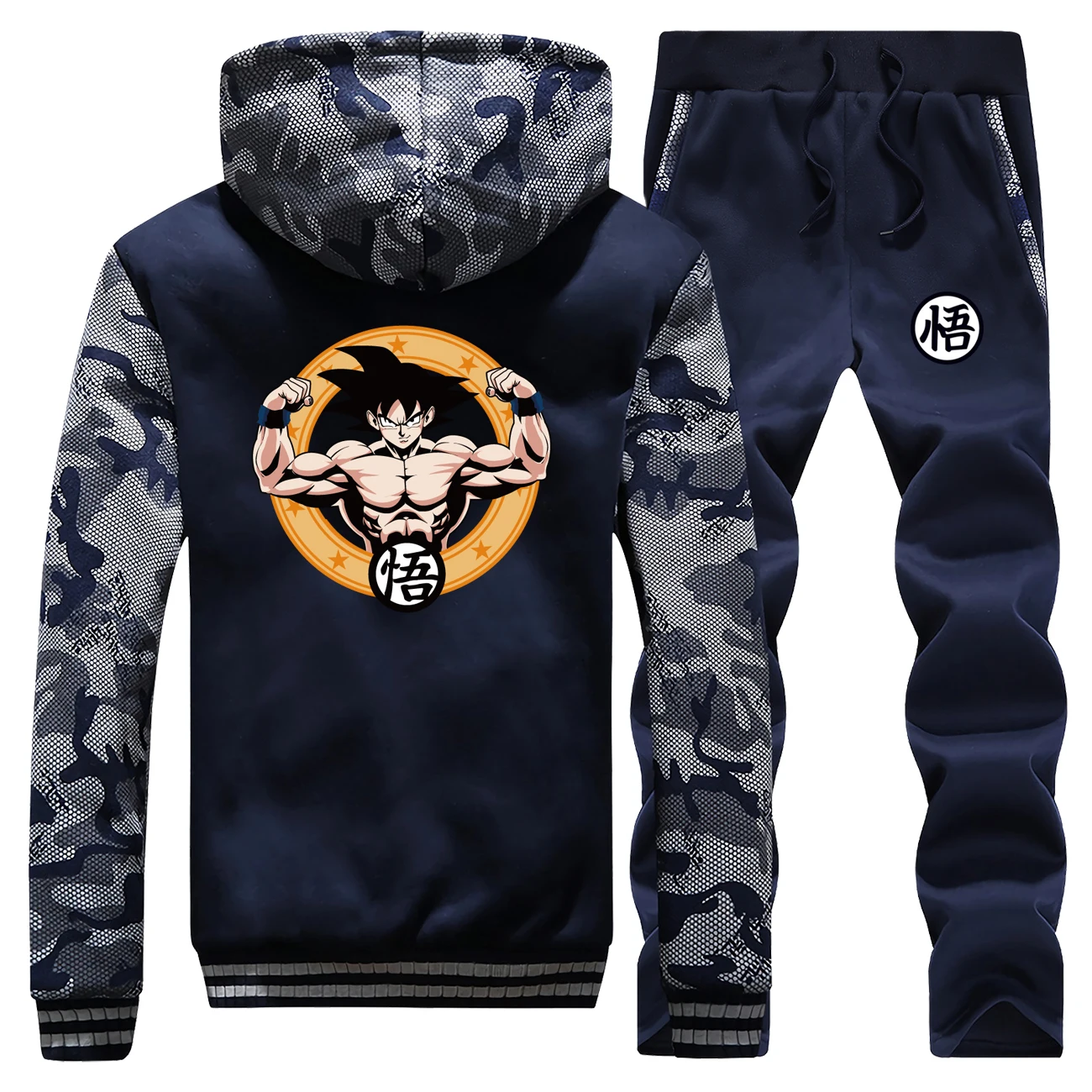 Японский аниме принт Dragon Ball Z куртки на молнии модный спортивный костюм для фитнеса спортивный костюм зимние мужские комплекты Harajuku плотная спортивная одежда