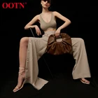 Женские плиссированные брюки-Палаццо OOTN, летние широкие брюки с высокой талией, свободные уличные брюки цвета хаки с боковыми пуговицами на осень