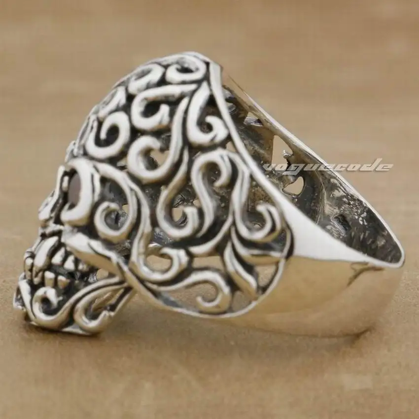 Женское серебряное кольцо в стиле панк рок с красным фианитом|stone crack|ring flatring spiral |