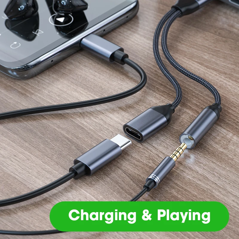 Niye 2 In1 USB C To 3.5mm AUX Audio Charging Cable Type Adapter Headphone Splitter For Xiaomi Huawei Samsung Type-C Convertor | Мобильные