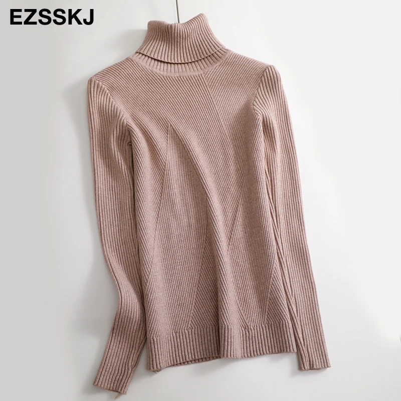 Шикарный осенне-зимний толстый свитер, пуловеры для женщин, длинный рукав, повседневный теплый базовый свитер с высоким воротом, Женский вязаный джемпер, Топ