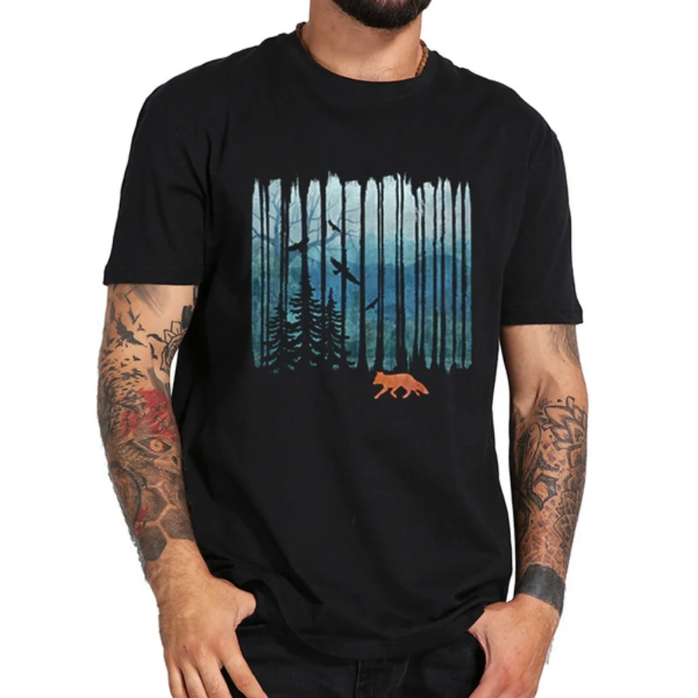 

New Arrival Fashion Dripping Turquoise Misty Forest Print Men T-Shirt Geometric Misty Forest Round Neck Casual Tops Hipster