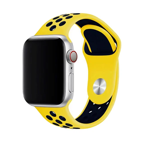 yellow dark blue Спортивный ремешок для часов для apple watch, ремешок 42 мм, 38 мм, версия apple watch 4 5 44 мм 40 мм iwatch серии 3/2/1 силиконовый ремешок браслет ремень - Цвет ремешка: yellow dark blue