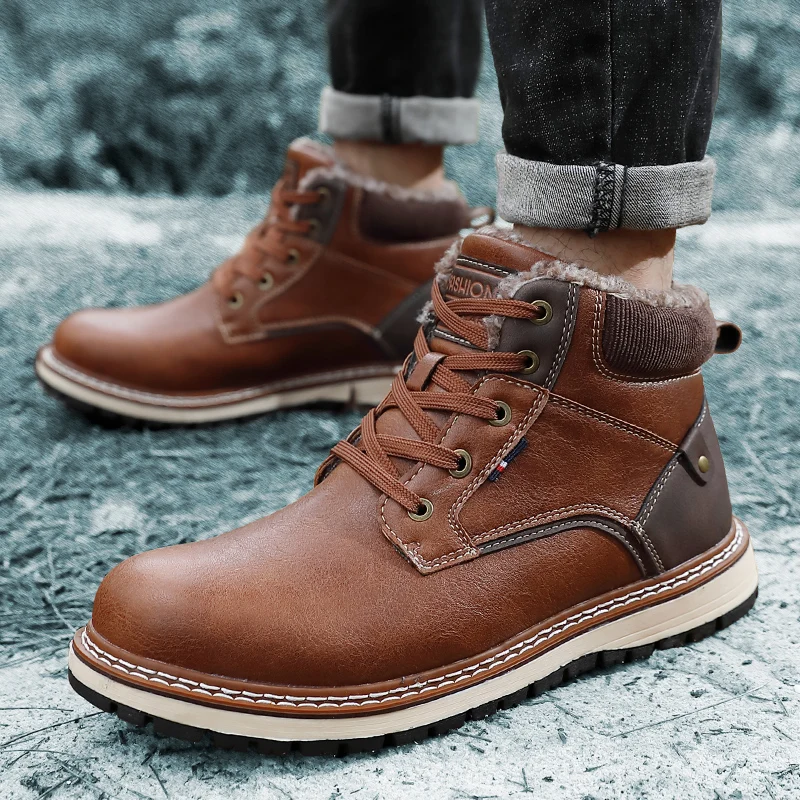 

HKIMDL Brand Men Winter Snow Boots Waterproof Leather Sneakers Super Warm Men's Boots Outdoor Male Hiking Boots Work Shoes