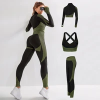 womens sportswear yoga set workout clothes athletic wear sports gym legging seamless fitness bra crop top long sleeve yoga suit