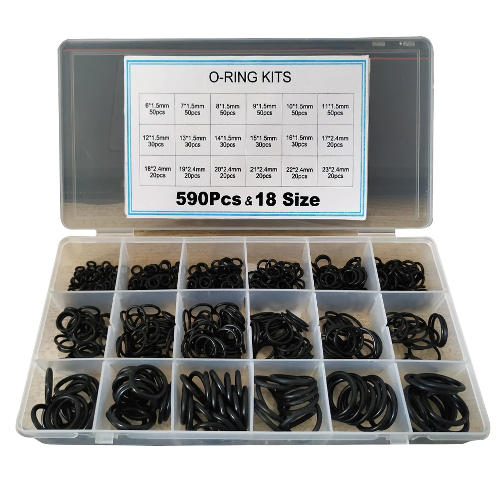 

590 pieces (18 sizes) Thickness 1.5mm 2.4mm Nitrile Rubber NBR O-Ring Gasket Ring Assortment Kits