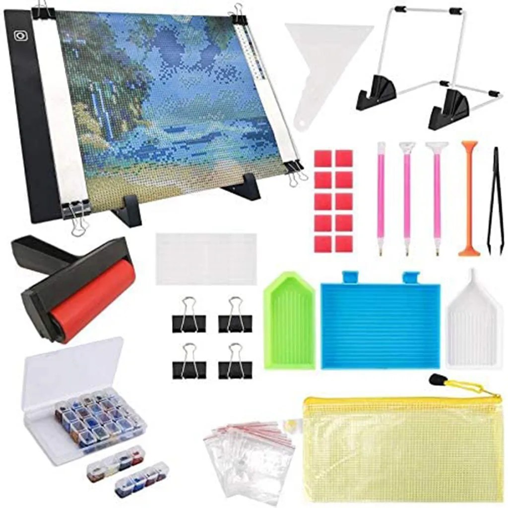 

Diamond Painting A4 Kit Diamond Art Light Board With 5D Painting Tools Kit Supplies Includes Light Pens Stand Pad Board LED Pads