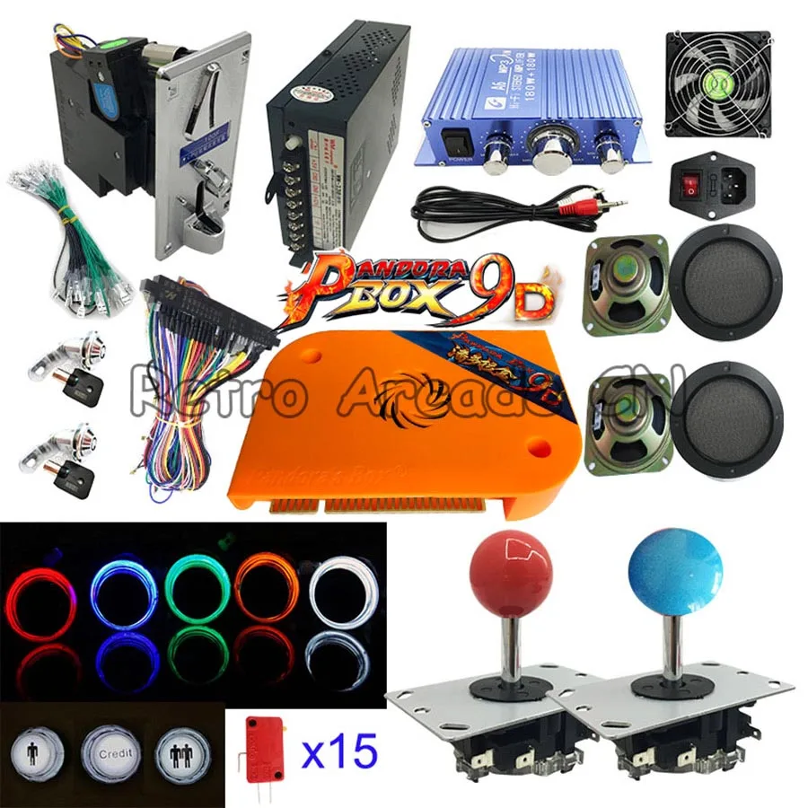 Copy Sanwa joystick DIY аркадные Связки комплекты деталей видеоигры Pandora Box 9D 2226 в 1 с блоком питания кабель Jamma джойстик световая кнопка - Цвет: Copy Sanwa joystick
