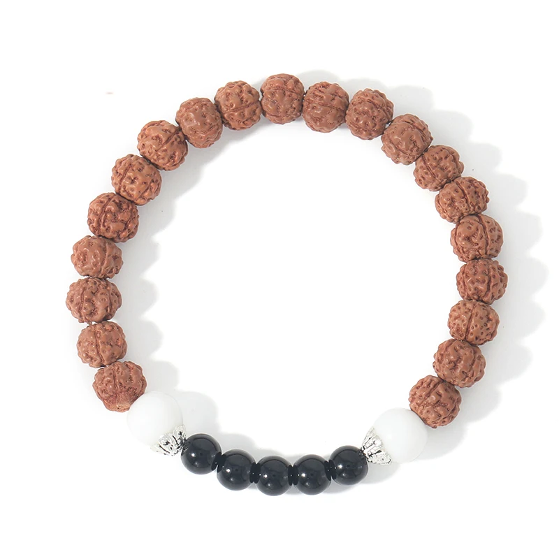 Браслет Rudraksha и черный оникс для мужчин женщин эластичная веревка модный