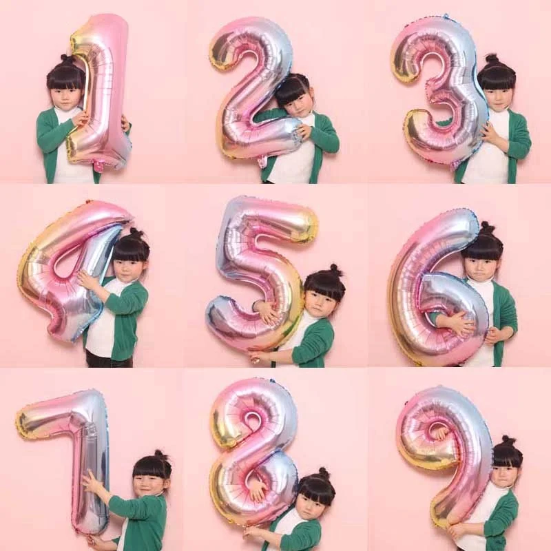 

32" Iridescent Rainbow Color Number Foil Balloons Birthday Wedding Party Decoration Digital Balloon Number Air Ballon Globos